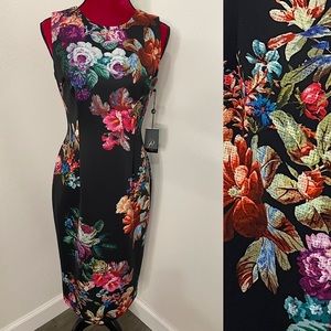 Adrianna Papell Black Floral Fitted Dress Size 8